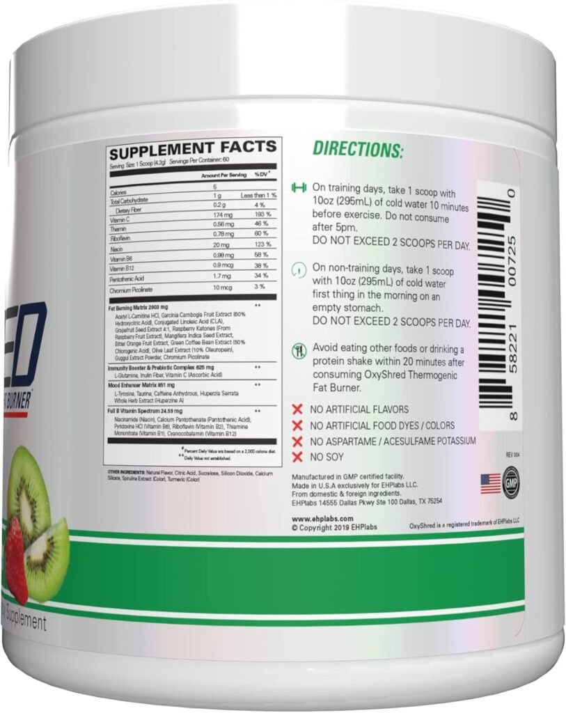 thumbnail image 2 of EHP Labs OxyShred Pre-Workout Powder – Kiwi Strawberry, 60 Servings, Fat Burner & Energy Support 2 of 5