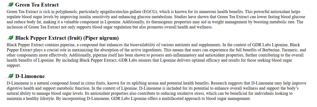 Liponine Ingredients