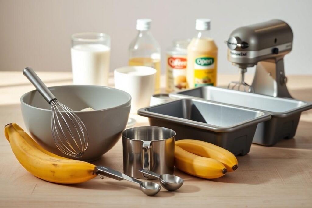 Equipment needed for easy banana bread recipe