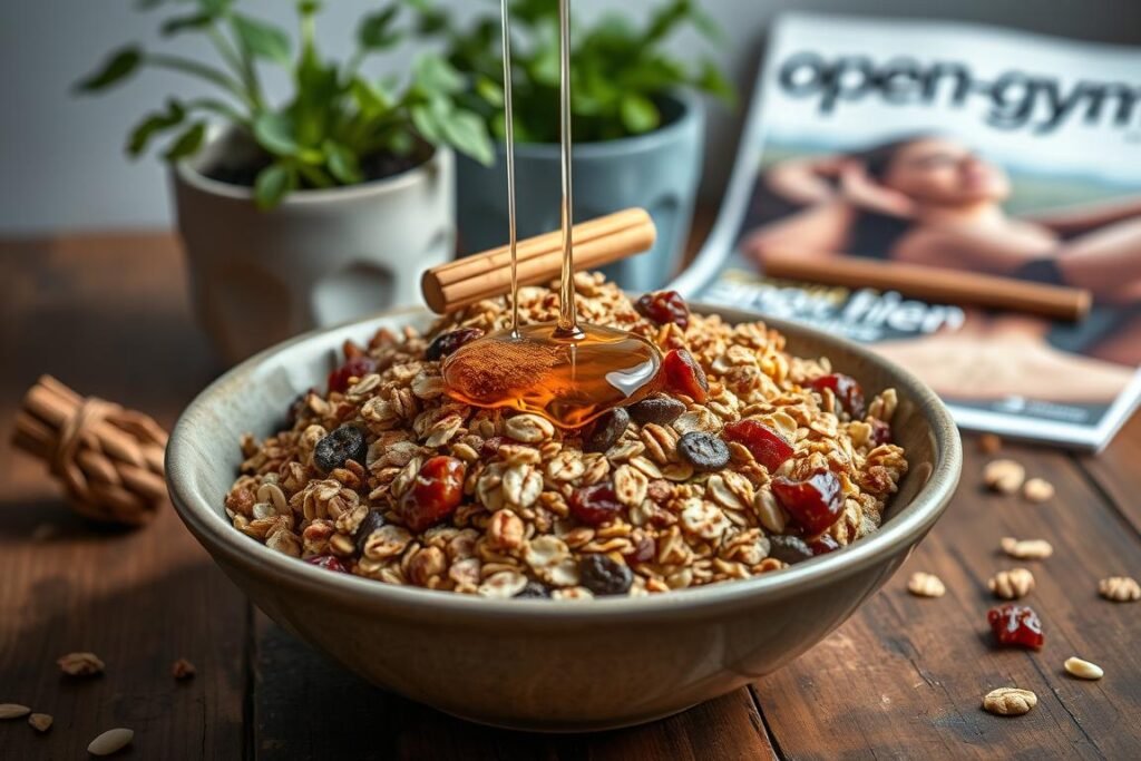 Healthy granola recipe with oats and grains and sweeteners