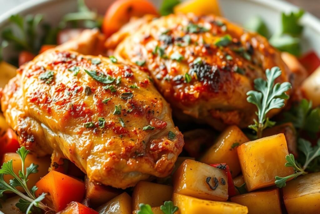 Quality chicken thighs with vegetables and seasoning options