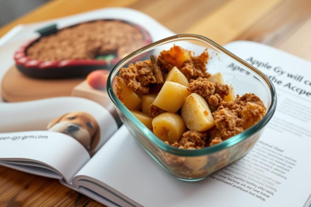 leftover apple crisp stored in a container